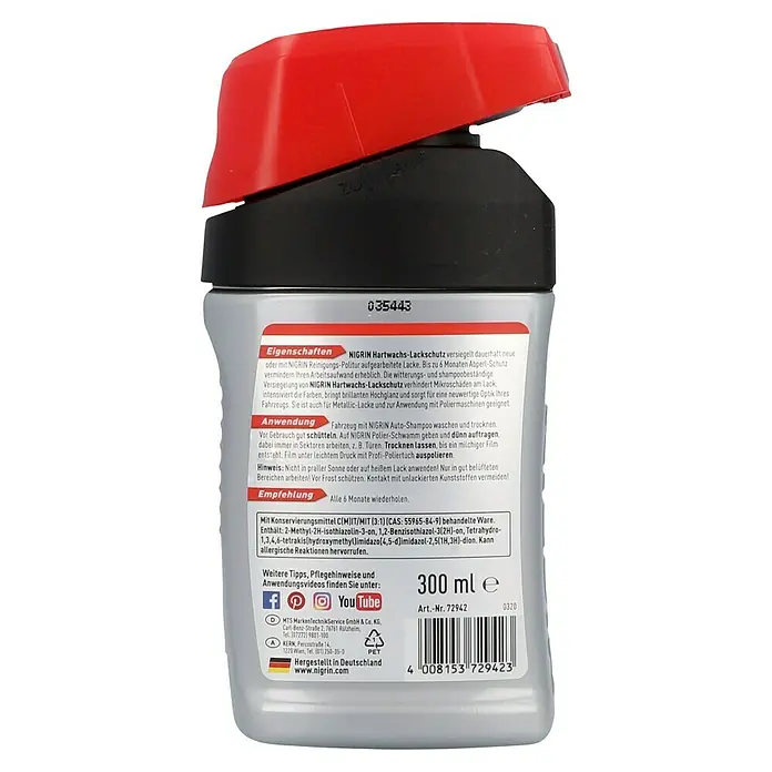 Nigrin Hartwachs-Lackschutz - 300 ml, Witterungsbeständig - NIGRIN Hartwachs-Lackschutz für dauerhaften Schutz und Glanz. Geeignet für Metallic-Lacke und Poliermaschinen.