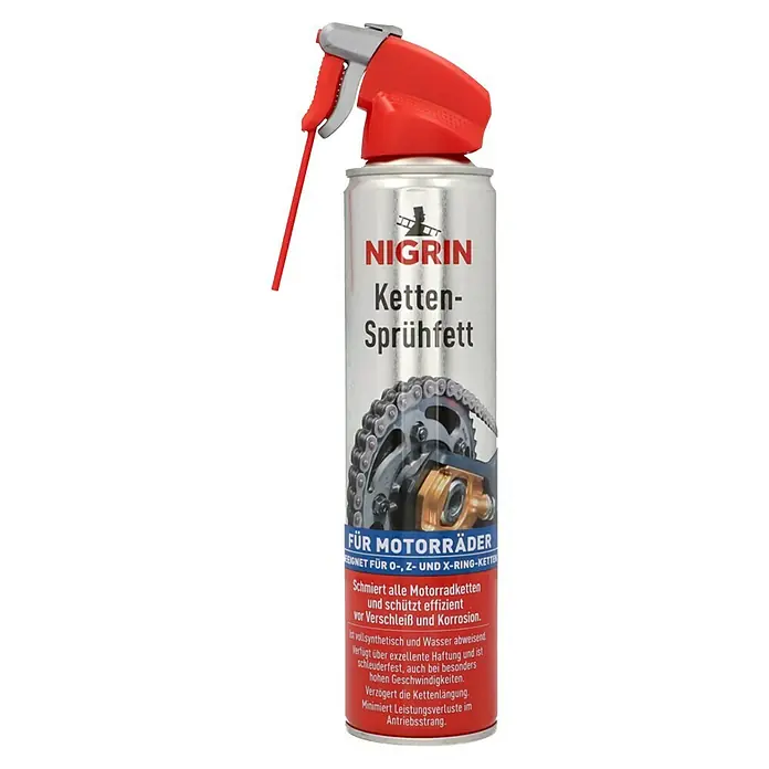 Nigrin Ketten-Sprühfett - 400 ml - Ketten-Sprühfett von Nigrin, ideal für Motorräder. Schützt vor Verschleiß und Korrosion, für eine längere Lebensdauer des Antriebsstrangs.
