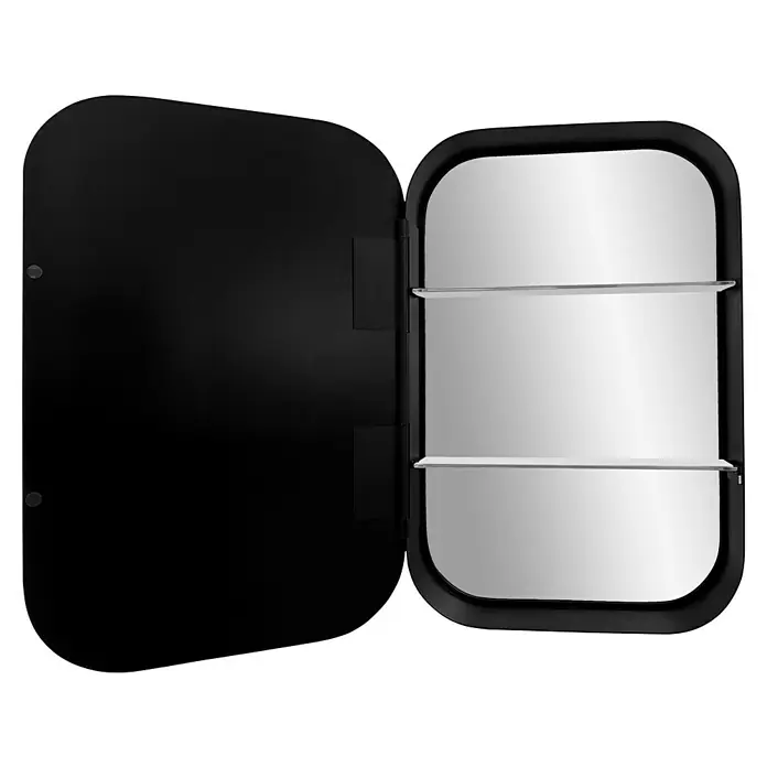 DSK Spiegelschrank Square - B x H: 40 x 60 cm, Schwarz - Offener, schwarzer Badezimmerschrank mit zwei Regalen und Spiegelfront, der Stauraum und Funktionalität vereint.