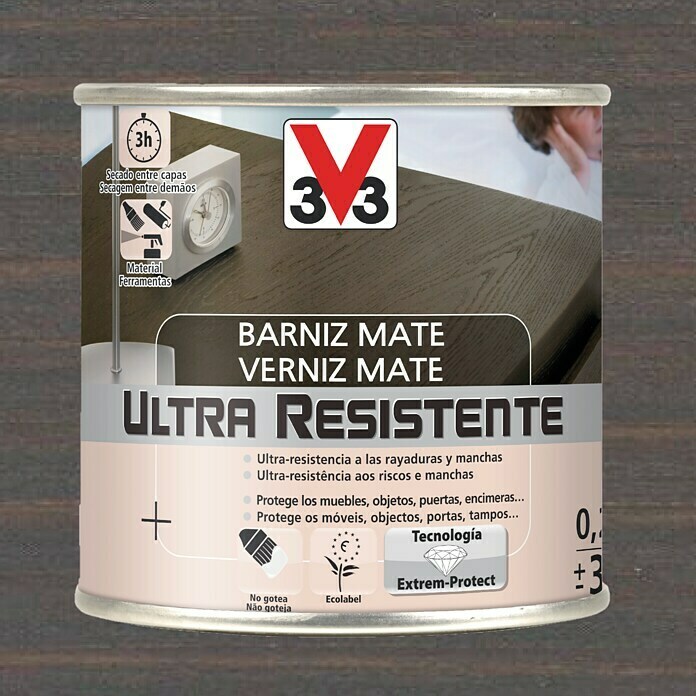 V33 Barniz para madera Mate Ultra Resistente (Wengué, Mate, 250 ml)