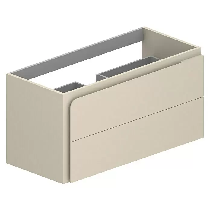 Mueble bajo de lavabo Caracas - L x An x Al: 45 x 100 x 50 cm, Vainilla - Mueble de baño beige claro con dos cajones y parte superior abierta para lavabo y fontanería.