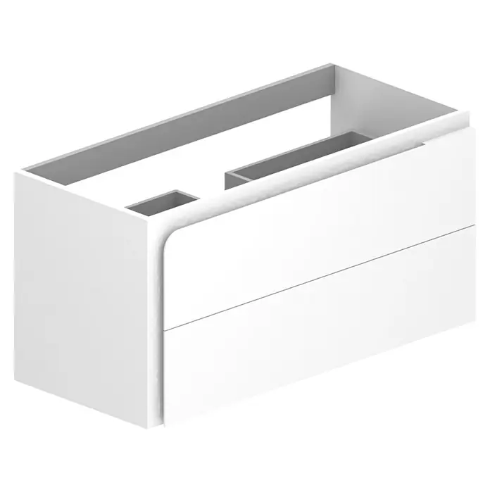 Mueble bajo de lavabo Caracas - L x An x Al: 45 x 100 x 50 cm, Blanco - Mueble de baño moderno blanco con dos cajones y sección superior abierta para conexiones de fontanería.
