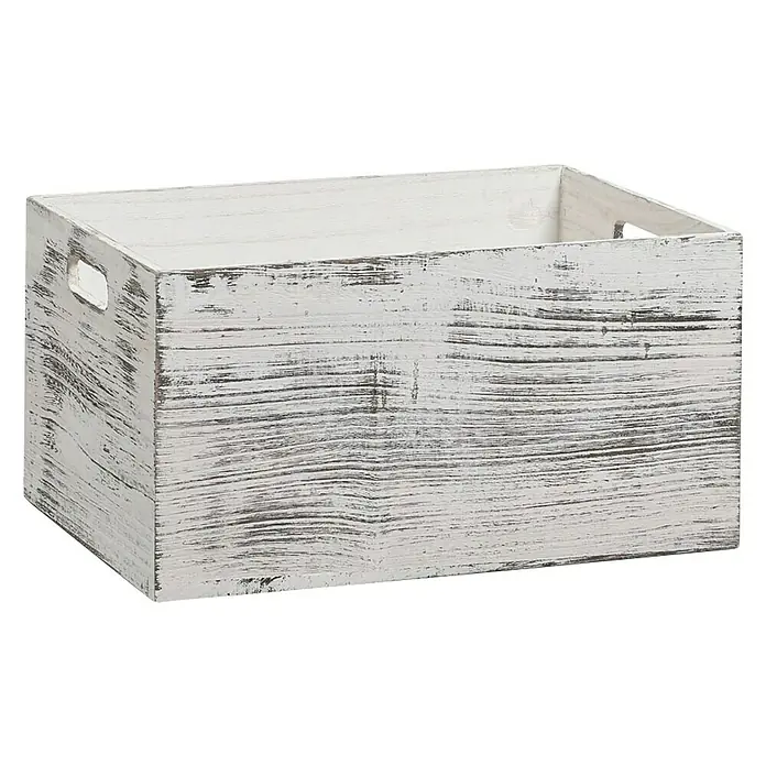 Zeller Present Caja de madera Rústica - L x An x Al: 35 x 25 x 18 cm, Madera - Una imagen detallada de una caja de madera blanca rústica con asas, ideal para almacenamiento versátil y organizado.