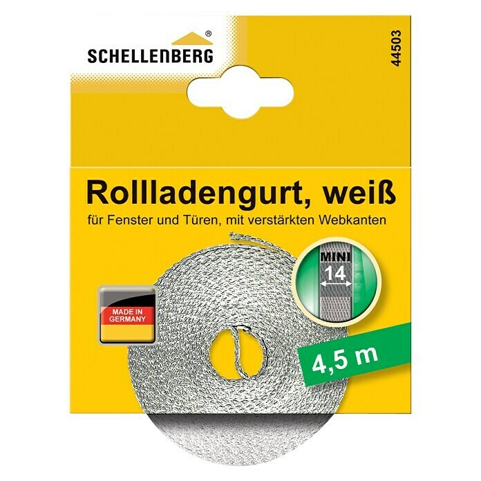 Schellenberg Rollladengurt Mini4,5 m, Breite: 14 mm, Weiß Front View