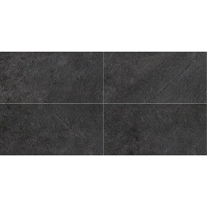 Feinsteinzeugfliese Lavagna Nera - 60 x 120 cm, Schwarz, Matt - Schwarze Steinzeugfliesen mit einer rauen, natürlichen Textur, die eine elegante und robuste Oberfläche bilden.