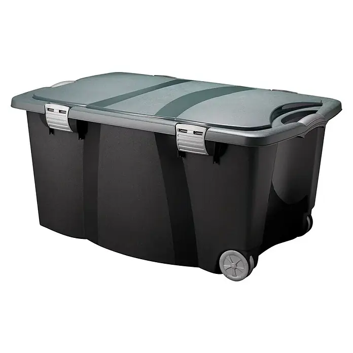 Caja de almacenaje - 80 x 52 x 41 cm, Capacidad volumétrica: 100 l - Caja de almacenamiento con tapa y ruedas, ideal para guardar varios objetos.