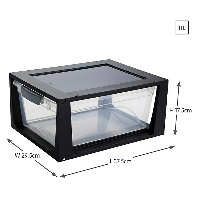 Sunware Schubladenbox Omega - L x B x H: 37,5 x 29,5 x 17,5 cm, Kunststoff, Schwarz/Transparent - Schubladenbox mit den Maßen H 17,5 cm, B 29,5 cm und L 37,5 cm. Diese Box bietet praktischen Stauraum für verschiedenste Gegenstände.