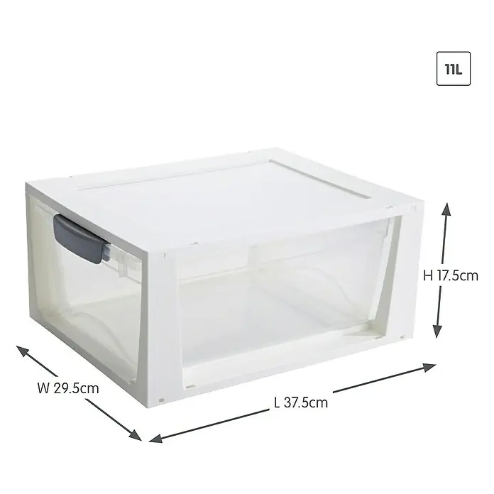 Sunware Schubladenbox Omega - L x B x H: 37,5 x 29,5 x 17,5 cm, Kunststoff, Transparent/Weiß - Ein Schubladen-Organizer aus Kunststoff mit den Maßen 37,5 cm Länge, 29,5 cm Breite und 17,5 cm Höhe.
