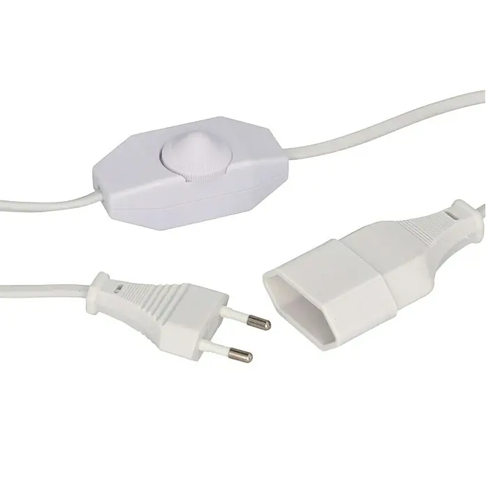 Verlängerungskabel mit Dimmer - Weiß, 1,6 m, H05VVH2-F - Nahaufnahme einer weißen Euro-Steckdose mit Dimmer, die die Verkabelung und Funktionalität des Produkts hervorhebt.