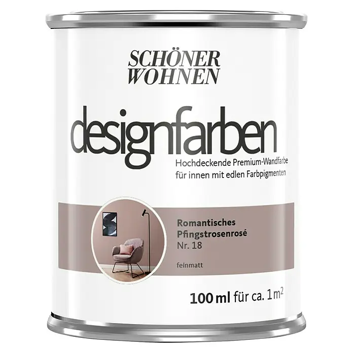 SCHÖNER WOHNEN-Farbe Wandfarbe Designfarbe - Romantisches Pfingstrosenrosé, Matt, 100 ml, Konservierungsmittelfrei - Farbdose „Schöner Wohnen Designfarben“ in der Farbe „Romantisches Pfingstrosenrosé“. Hochdeckende Premium-Wandfarbe für den Innenbereich.