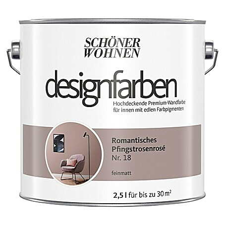 SCHÖNER WOHNEN-Farbe Wandfarbe Designfarbe (Romantisches Pfingstrosenrosé, Matt, 2,5 l, Konservierungsmittelfrei)