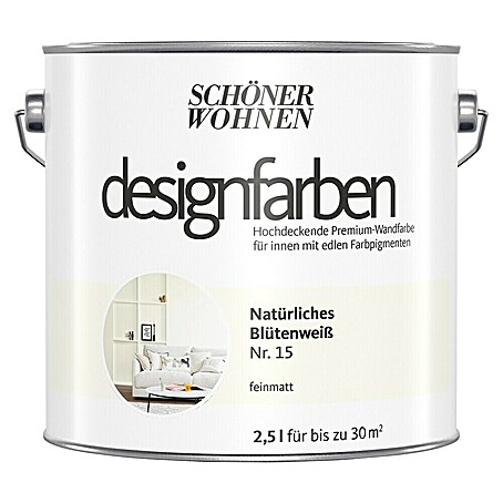SCHÖNER WOHNEN-Farbe Wandfarbe Designfarbe (Natürliches Blütenweiß, Matt, 2,5 l, Konservierungsmittelfrei)