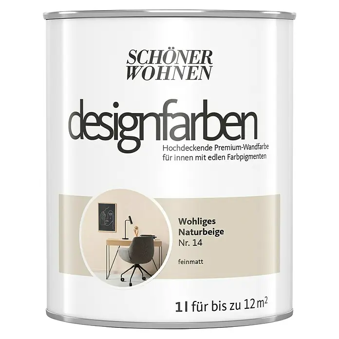 SCHÖNER WOHNEN-Farbe Wandfarbe Designfarbe - Wohliges Naturbeige, Matt, 1 l, Konservierungsmittelfrei - Dose Schönere Wohnen Designfarben Naturbeige Nr. 14. Hochdeckende Premium-Wandfarbe für ein schönes Zuhause.
