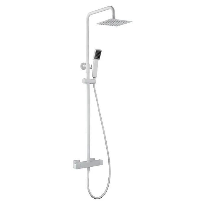 Imex Art Sistema de ducha - Grifo termostático, Blanco - Elegante columna de ducha blanca con rociador de cabeza y de mano. Diseño moderno para su baño.