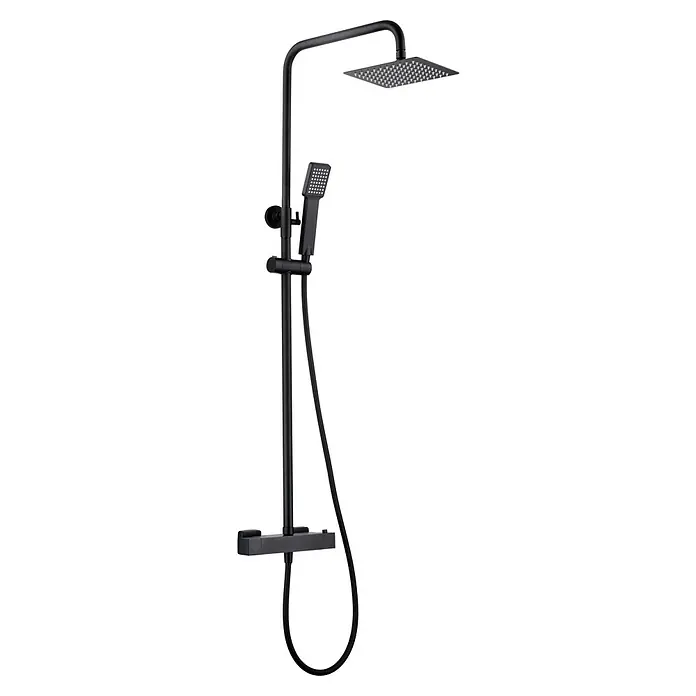 Imex Art Sistema de ducha - Grifo termostático, Negro - Elegante conjunto de ducha negro con rociador de cabeza y mano. El diseño moderno realza cualquier baño.