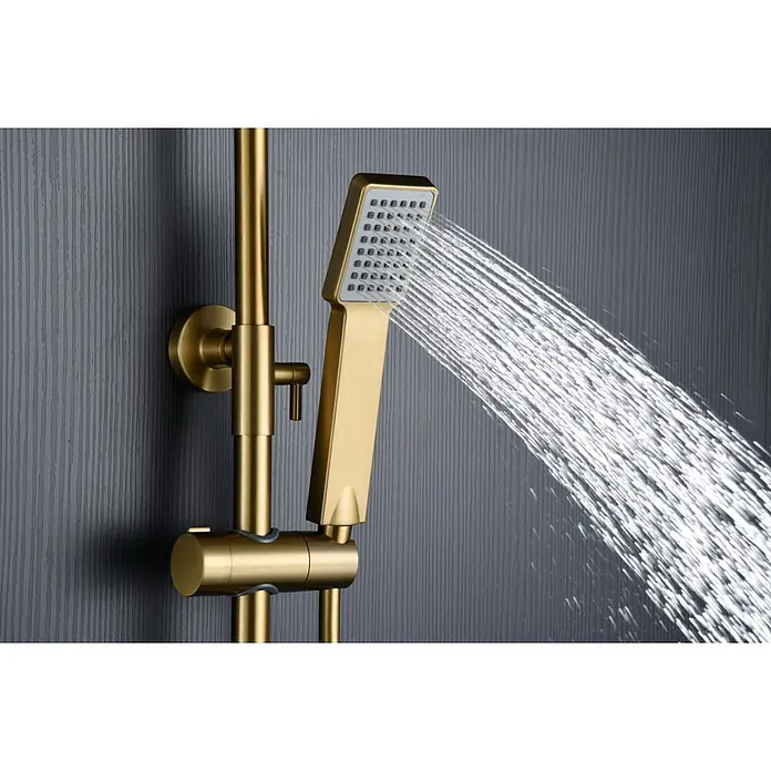 Imex Art Sistema de ducha - Grifo termostático, Oro - Set de ducha dorado con agua corriente. El moderno accesorio de cabezal de ducha crea un flujo de agua suave para una experiencia relajante.