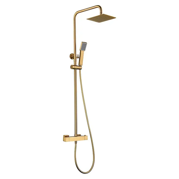 Imex Art Sistema de ducha - Grifo termostático, Oro - Juego de ducha dorado con ducha de cabeza y de mano para una experiencia de ducha lujosa. Diseño elegante y acabados de alta calidad.