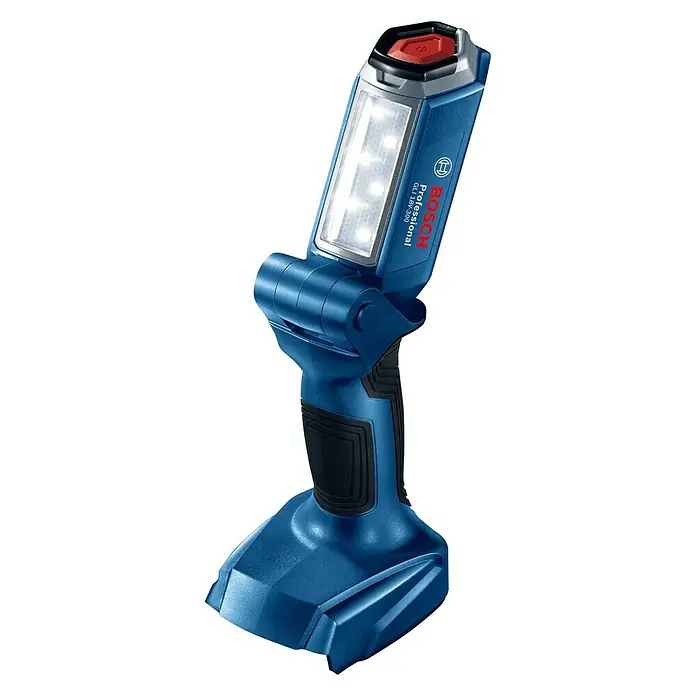 Bosch Professional AMPShare 18V Luz de trabajo LED GLI 18V-300 -  - La imagen muestra una luz de trabajo Bosch GLI 18V-300. La lámpara es azul y tiene un cabezal ajustable con LED brillantes.