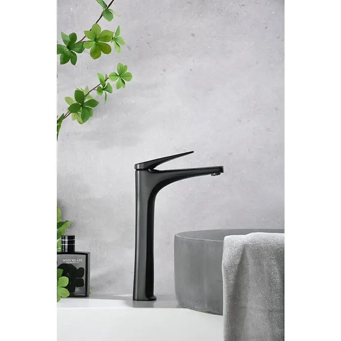 Imex Delos Grifo de lavabo alto - Negro - Elegante grifo monomando para lavabo en negro mate. Diseño moderno para baños estilosos.