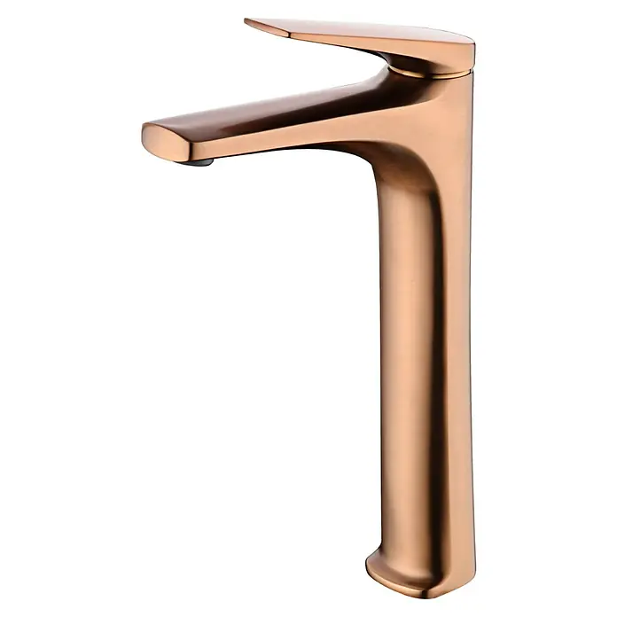 Imex Delos Grifo de lavabo alto - Oro rosa - Un elegante y alto grifo monomando de lavabo en un tono de cobre cálido. Perfecto para diseños de baño modernos.