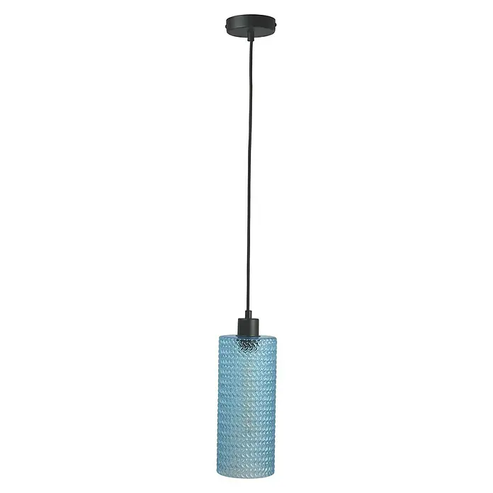 Tween Light Pendelleuchte rund Vetro - Ø x H: 120 mm x 150 cm, Hellblau - Eine moderne Pendelleuchte mit blauem Glasschirm und schwarzer Aufhängung. Das Lichtdesign ist stilvoll und zeitgemäß.