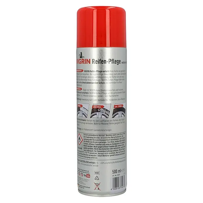 Nigrin Reifenpflege - 500 ml - Eine Dose NIGRIN Reifen-Pflege, die Reifenglanz und Schutz bietet. Für ein hochwertiges Aussehen und den Werterhalt Ihrer Reifen.