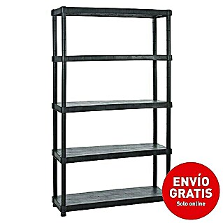 Regalux Estantería de plástico XL (Al x An x Pr: 187 x 120 x 40 cm, Capacidad de carga por balda: 70 kg, Número de baldas: 5 ud., Inserción, Negro)