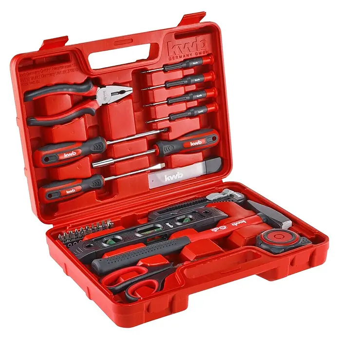 KWB Werkzeugkoffer - L x B x H: 24 x 31,5 x 8,5 mm, 35 -tlg. - Werkzeugkoffer von kwb mit diversen Werkzeugen wie Schraubendreher, Hammer, Zange und Wasserwaage. Ideal für Heimwerker und Profis.