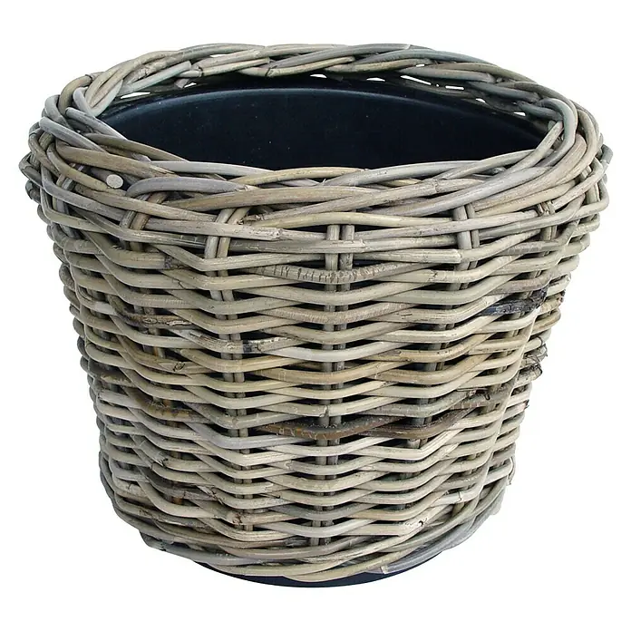 Van der Leeden Drypot Pflanzkorb - Ø x H: 43 x 33 cm, Rattan, Grau - Korb Pflanzgefäß aus geflochtener Weide für den Innen- und Außenbereich, ideal für Pflanzen. Rustikale Optik.