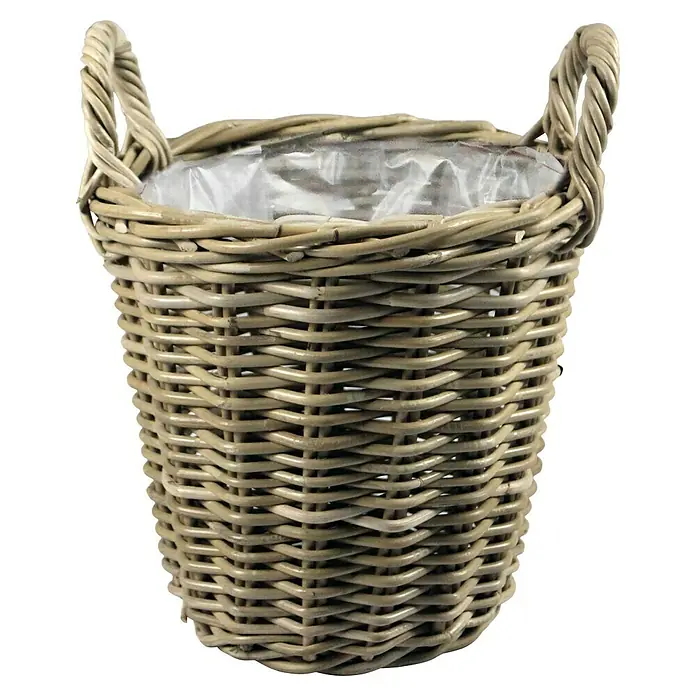 Van der Leeden Pflanztopf - Ø x H: 30 x 23 cm, Rattan, Grau - Attraktiver gewebter Korb mit stabilen Henkeln. Ideal für Pflanzen, Aufbewahrung oder Dekoration, bringt rustikalen Charme in jeden Raum.