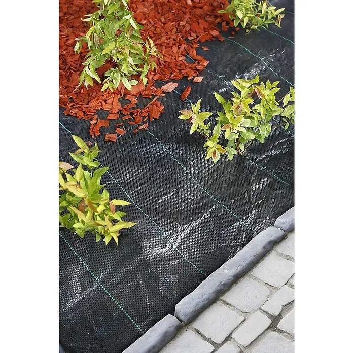 Nature Unkrautvlies - L x B: 10 x 1 m - Bodengewebe zur Unkrautbekämpfung mit Pflanzen und Mulch.