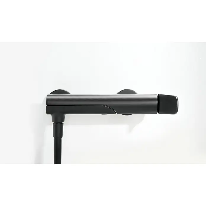 Imex Dinamarca Grifo monomando de bañera - Profundidad del grifo: 20,2 mm, Negro, Mate - Grifo termostático de ducha moderno en negro mate que combina elegancia y funcionalidad en cualquier baño, prometiendo una experiencia de ducha lujosa.