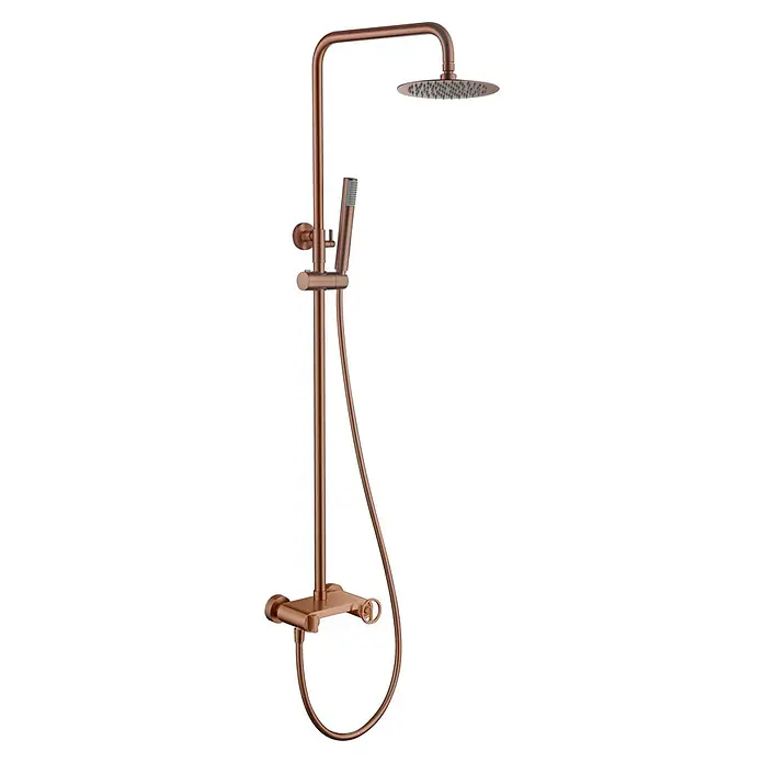 Imex Olimpo Sistema de ducha - Grifo monomando, Oro rosa - Un lujoso grifo de ducha de oro rosa con cabezales de ducha superiores y de mano para una experiencia relajante. Diseño exclusivo para su baño.