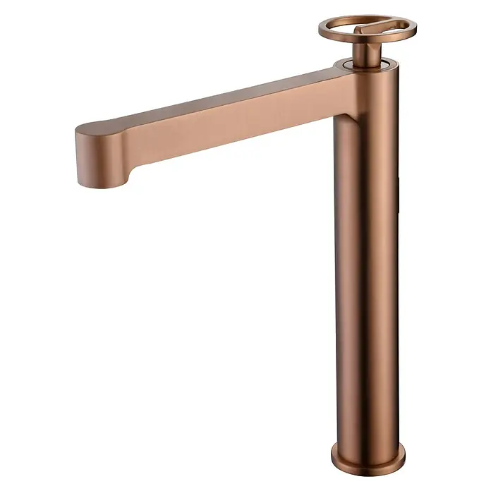 Imex Olimpo Grifo de lavabo alto - Oro rosa - Grifo de baño moderno en bronce con un mango de rueda singular, que combina elegancia y funcionalidad para la decoración del baño.