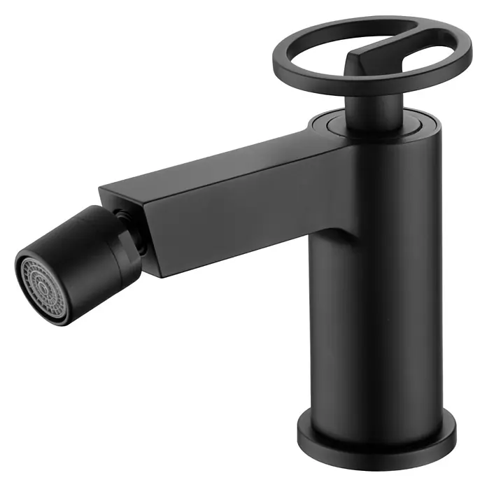 Imex Olimpo Grifo monomando de bidé - Negro - Grifo de bidé negro mate con una rueda para controlar el flujo de agua. Diseño elegante que complementa los baños modernos.
