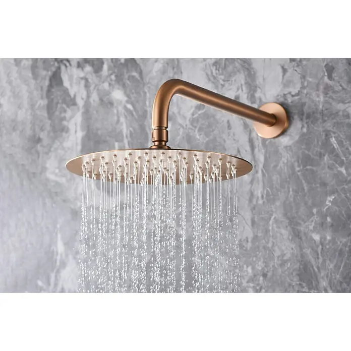 Imex Olimpo Sistema de ducha empotrado - Oro rosa - Elegante cabezal de ducha de lluvia con acabado en cobre y un suave efecto cascada, ideal para una ducha relajante.