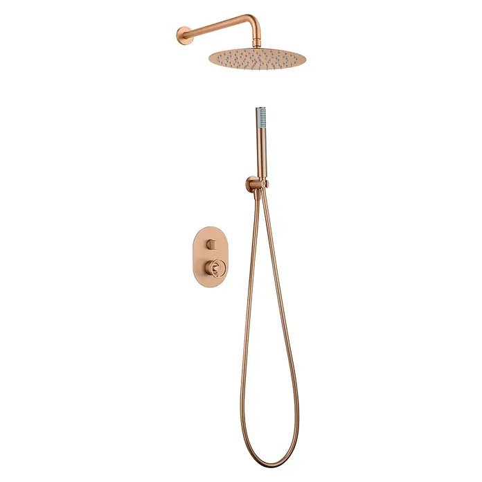 Imex Olimpo Sistema de ducha empotrado - Oro rosa - Juego de ducha en oro rosa con rociador, ducha de mano y termostato para una experiencia lujosa.