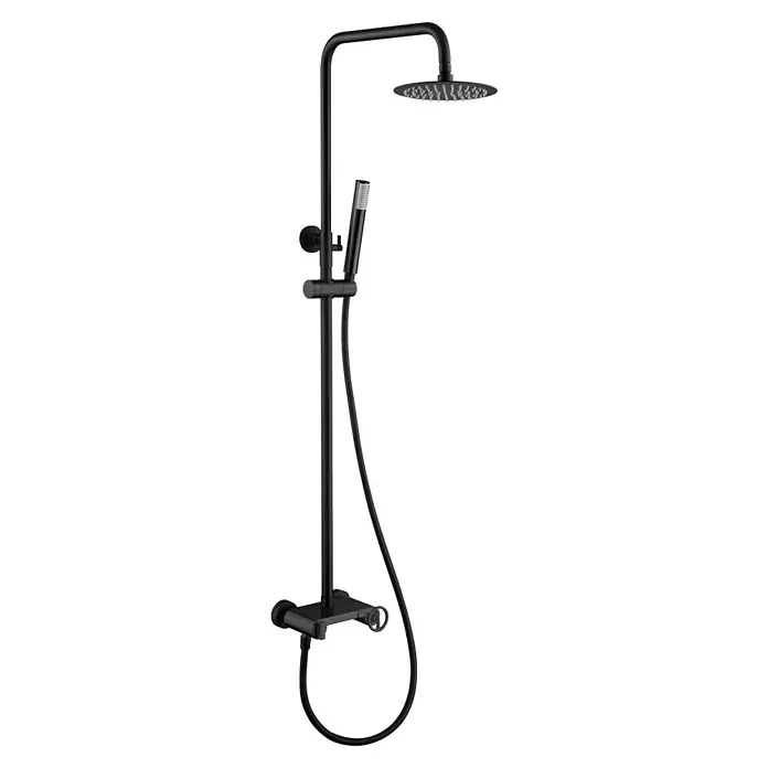 Imex Olimpo Sistema de ducha - Grifo monomando, Negro - Columna de ducha negra con cabezal redondo y ducha de mano, para un diseño de baño moderno.