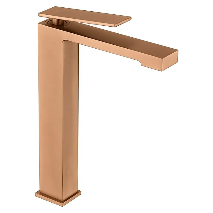 Imex Pisa Grifo de lavabo alto - Oro rosa - Elegante grifo de baño moderno en tono cobre. Su diseño minimalista aporta un toque de lujo a cualquier lavabo.
