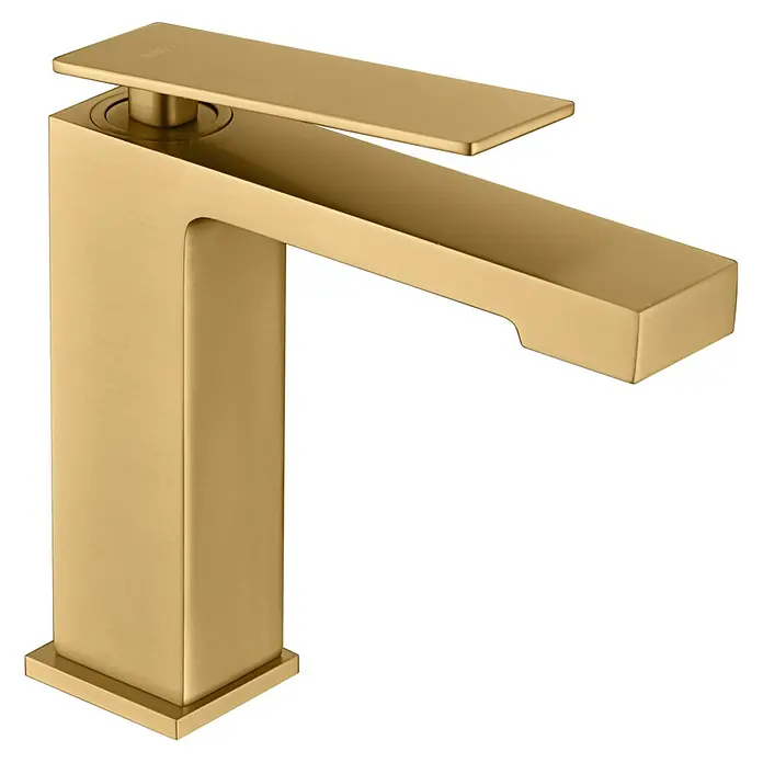 Imex Pisa Grifo de lavabo - Oro - Elegante grifo dorado para baño con diseño rectangular moderno. Ideal para baños contemporáneos.