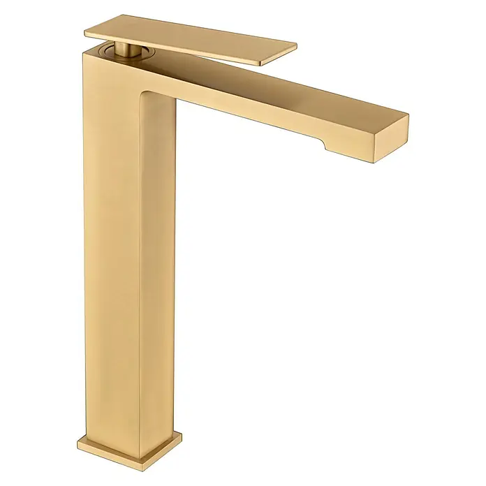 Imex Pisa Grifo de lavabo alto - Oro - Grifo dorado moderno con diseño cuadrado, ideal para lavabos de baño. Un accesorio elegante y con estilo.