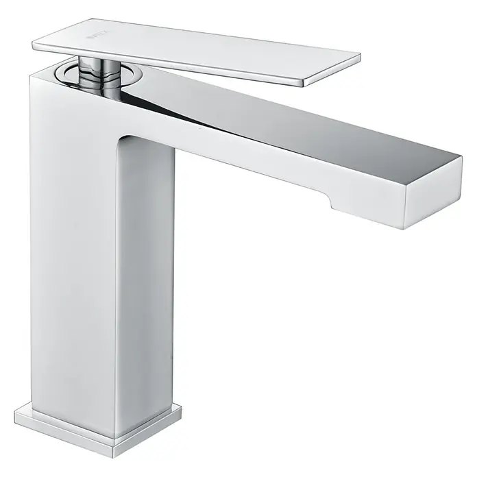 Imex Pisa Grifo de lavabo - Cromo - Moderno grifo de baño cromado con un diseño elegante y cuadrado y palanca plana para una mejora elegante del baño.