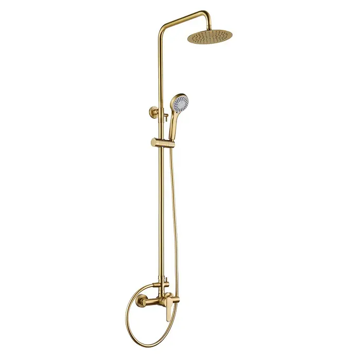 Camargue Sabati Sistema de ducha - Con grifo monomando, Oro - Grifería de ducha dorada con ducha de lluvia y ducha de mano para una experiencia de ducha lujosa.