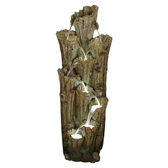 Ubbink AcquaArte Standbrunnen Tiros - 70 x 74 x 200 cm - Mehrstufiger Zimmerbrunnen in Form verwitterter Baumstümpfe und -stämme, mit leuchtendem Wasser, das über mehrere Ebenen fließt.