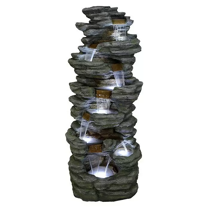 Ubbink AcquaArte Standbrunnen Corte - 70 x 87 x 201 cm - Gestufter Felsbrunnen mit fließendem Wasser und LED-Beleuchtung.
