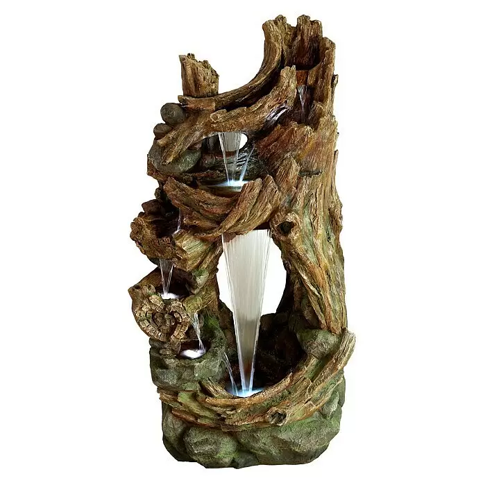 Ubbink AcquaArte Standbrunnen Kalloni - 207 x 104 x 104 cm - Mehrstufiger Zimmerbrunnen aus Kunstholz und Steinoptik mit kaskadierendem, beleuchtetem Wasser.