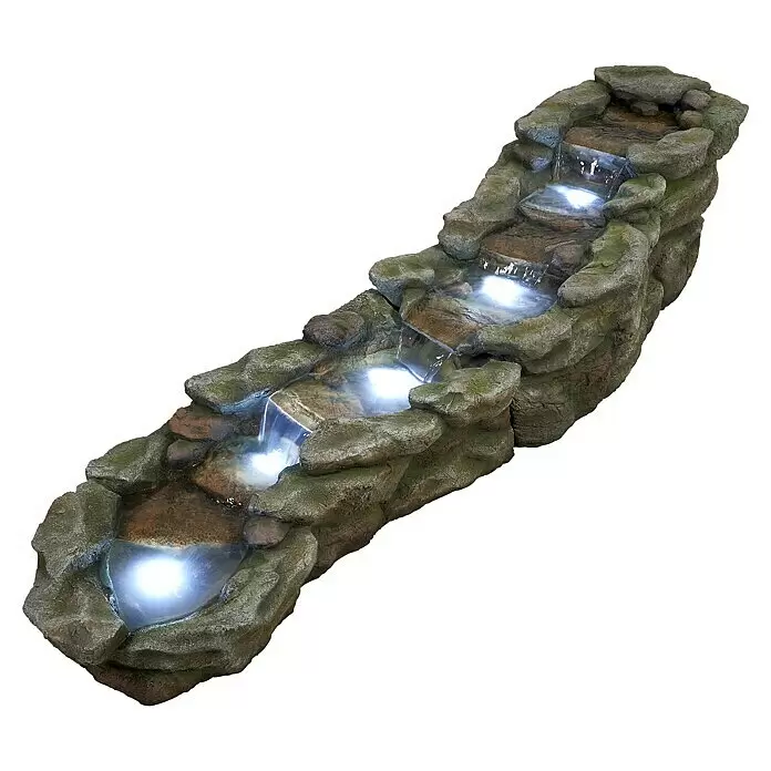 Ubbink AcquaArte Wasserspiel BREMBO - L x B x H: 212 x 58 x 51 cm - Kaskadenförmiger Wasserfallbrunnen in Felsenoptik mit integrierter Beleuchtung.