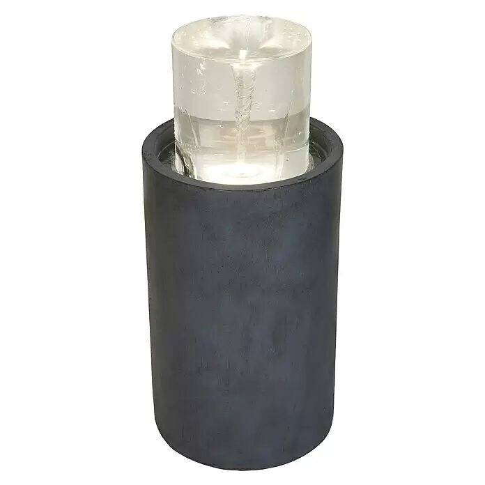 Ubbink AcquaArte Standbrunnen Salemi - 30 x 30 x 67 cm - Dunkelgraues zylindrisches Wasserspiel mit klarem Zylinder, der einen leuchtenden Wasserwirbel zeigt.