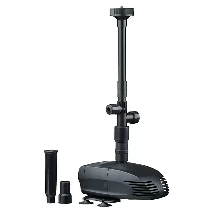 Ubbink Wasserspielpumpe ProLine 3000 Eco - Fördermenge pro Std.: 2.510 l - Schwarze Kunststoff-Teichpumpe mit Fontänendüse, T-Stück und zusätzlichen Aufsätzen.