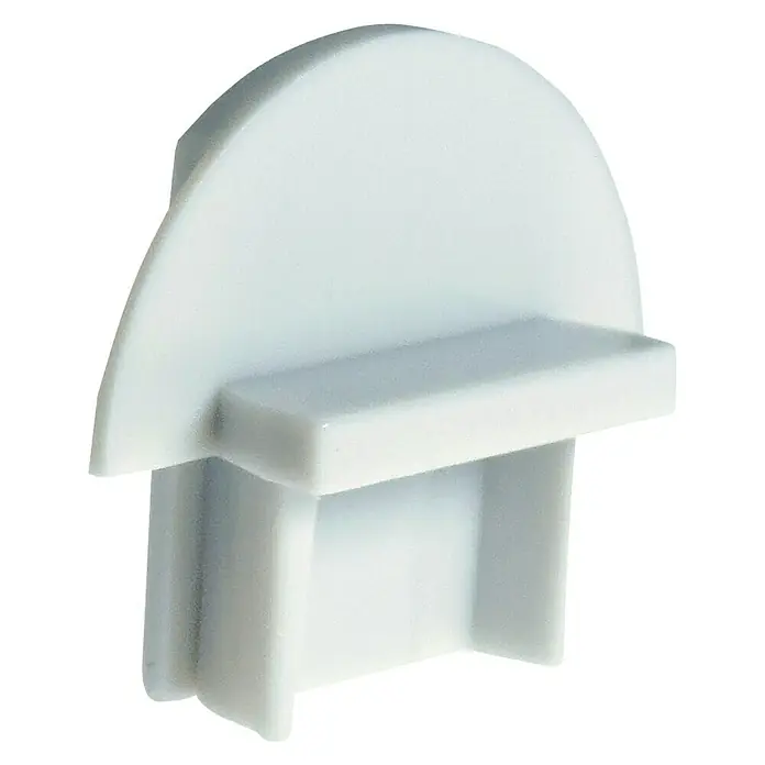 Alverlamp Tapa final perfil empotrado - PVC, Blanco - Primer plano de un tope blanco para una barra de cortina, que muestra un diseño limpio y moderno.